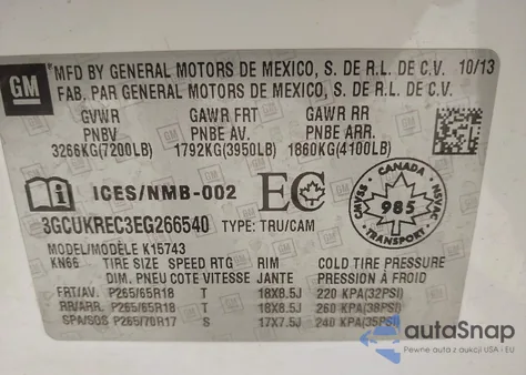 2014 Chevrolet Silverado K1500 Lt z USA, uszkodzony, nr VIN 3GCUKREC3EG266540